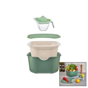 MOİ PLASTİK MNT-1005 (YEŞİL) (5PCS) MUTFAK SETİ PLS.(KARIŞTIRMA KAP=4LT & SÜZGEÇ=3.5LT & KESİM PANO & SIKACAK=0.25LT)*16