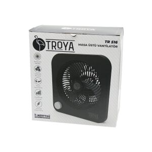 TROYA BY HOOK TR-516 MASA ÜSTÜ VANTİLATÖR (FAN=22CM) (3 KADEME HIZ) (40W) ( 3 PERVANE ) (SİYAH PLS.STAND=28X27X13CM)*6