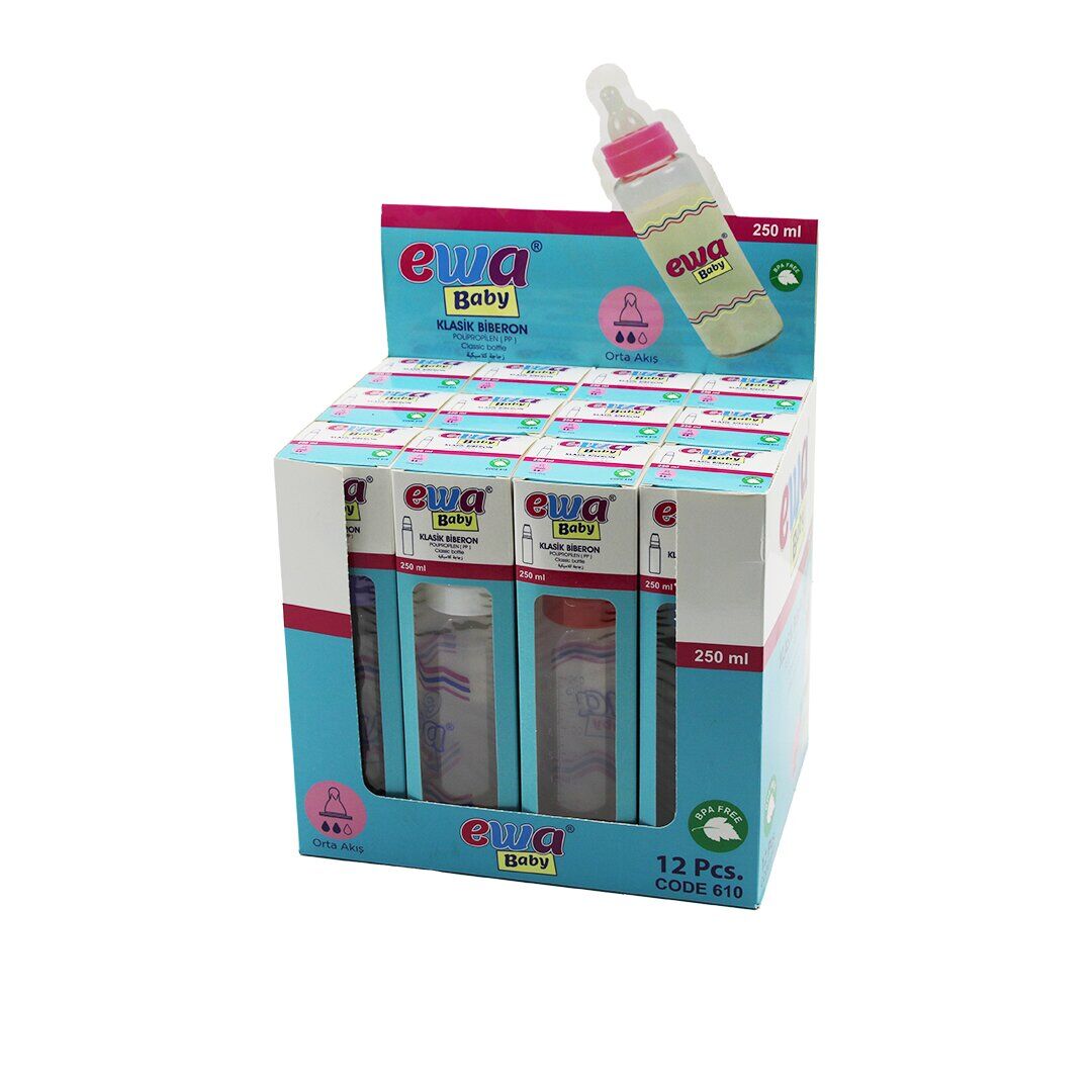 FATOŞ BEBE CODE-580 (POLİPROPİLEN PLASTİK) (PP) (KLASİK BİBERON) (SİLİKON UÇLU) (ÖLÇEKLİ) (ORTA AKIŞ) (250ML)*12X18