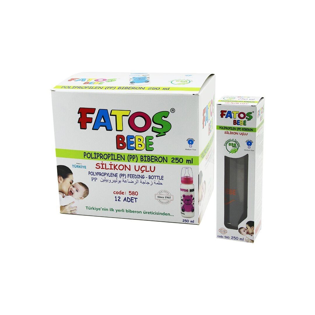 FATOŞ BEBE CODE-580 (POLİPROPİLEN PLASTİK) (PP) (KLASİK BİBERON) (SİLİKON UÇLU) (ÖLÇEKLİ) (ORTA AKIŞ) (250ML)*12X18