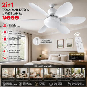 VESE VNT-005 (2İN1=TAVAN VANTİLATÖR & AVİZE LAMBA) (40W) ( KUMANDALI ) ( 6KNAT )*24