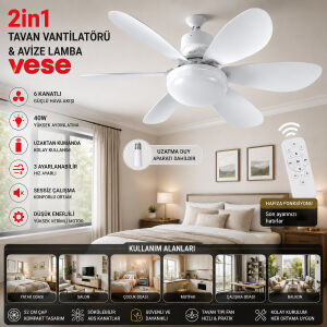 VESE VNT-005 ( 2İN1=TAVAN VANTİLATÖR & AVİZE LAMBA ) TAVAN VANTİLATÖR & AVİZE LAMBA ( 40W ) ( KUMANDALI ) ( 6-KANAT )*24