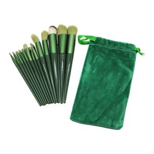 MUJGAN MJGN-61C ( 13PCS ) MAKYAJ FIRÇA SETİ ( YEŞİL KADİFE TORBALI ) ( PLASTİK SAPLI )*10X60