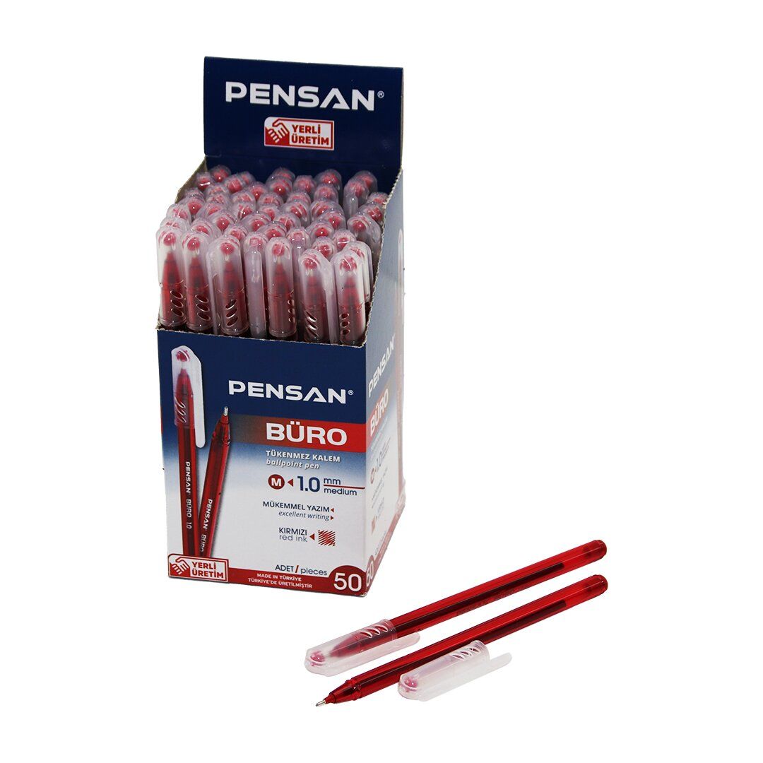 PENSAN BÜRO ( KIRMIZI ) TÜKENMEZ KALEM ( M-MEDİUM & 1.0MM UÇ )*50X40
