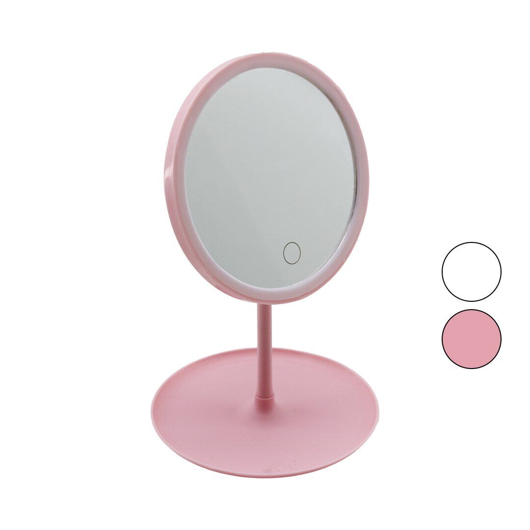 YAKUT-10669 ( YUVARLAK ) ( 7'' ) ( LEDLİ & USB ŞARJLI ) MAKYAJ AYNASI ( 90° AÇI AYARLI ) ( SEPETLİ AYAK ) (RENKLİ PLS) (17.4CM)*48
