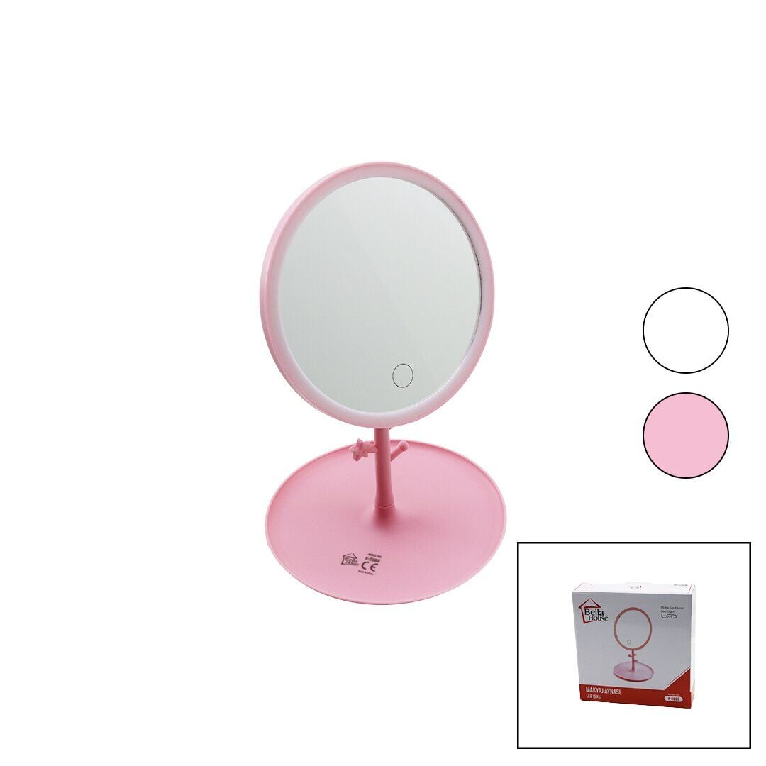 BELLA HOUSE K-0668 ( YUVARLAK ) ( 7'' ) ( LEDLİ & USB ŞARJLI ) MAKYAJ AYNASI ( 90° AÇI AYARLI ) ( TAKILI AYAK ) ( RENKLİ PLS )*60