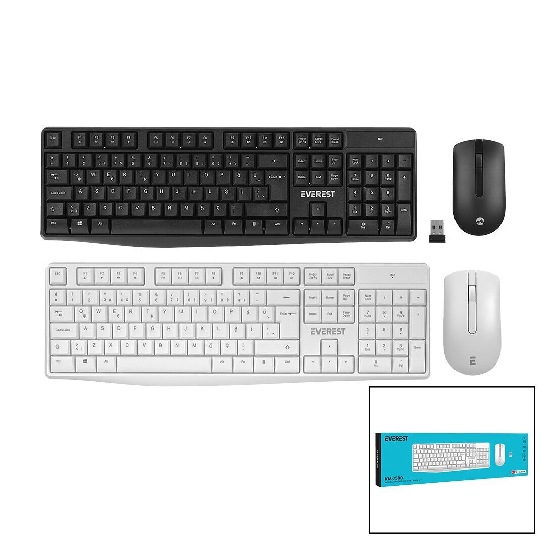 EVEREST KM-7500 ( KABLOSUZ ) MULTİMEDİA ( KLAVYE & MOUSE ) SETİ  ( Q KALVYE )*10