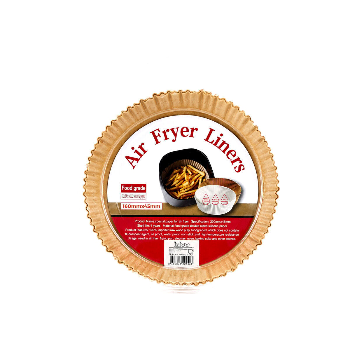 İBİCO İ22-460 ( 50PCS ) ( YUVARLAK TABAN: 16CM & KENAR: 4.5CM ) AİR FRYER PİŞİRME KALIP ( KAĞIT )*200
