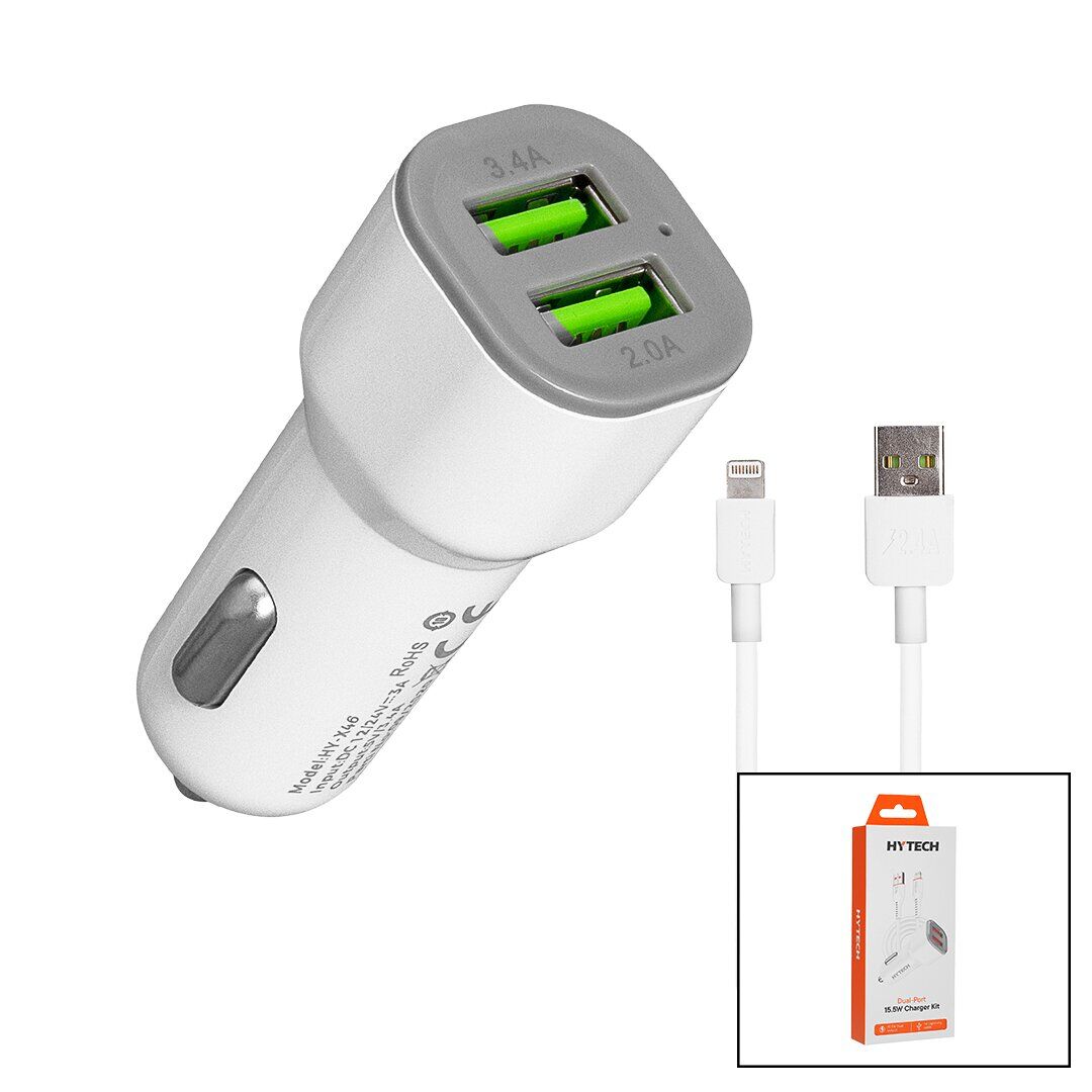 HYTECH HY-X44 ( İPHONE & KABLOLU ) ( OTO & ARAÇ ) ( ÇAKMAKLIK ŞARJ BAŞLIK SET ) ( DUAL-PORT ) ( 3A & 15.5W ) ( 1MT KABLO )*6X10