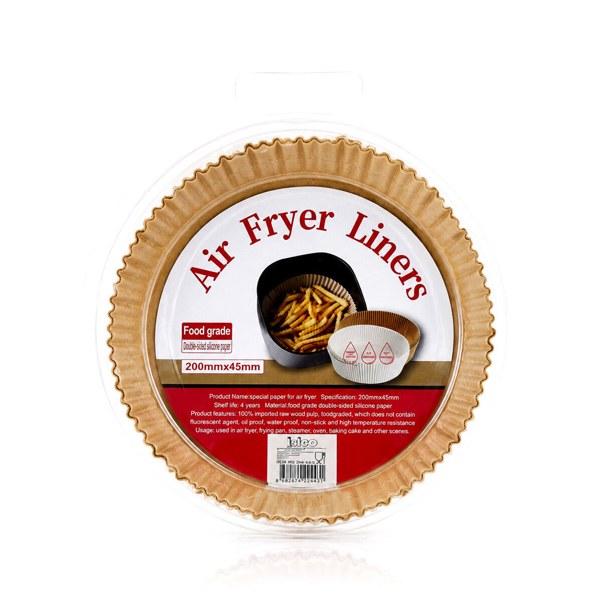 İBİCO İ22-462 ( 50PCS ) ( YUVARLAK TABAN: 20CM & KENAR: 4.5CM ) AİR FRYER PİŞİRME KALIP ( KAĞIT )*100