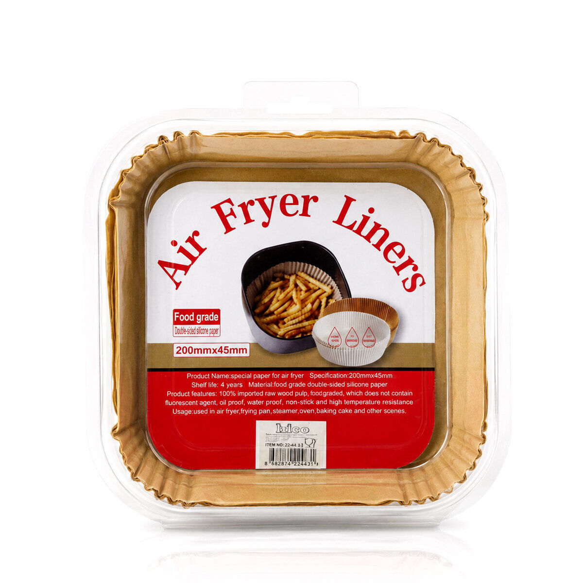 İBİCO İ22-463 ( 50PCS ) ( KARE TABAN: 20CM & KENAR: 4.5CM ) AİR FRYER PİŞİRME KALIP ( KAĞIT )*100