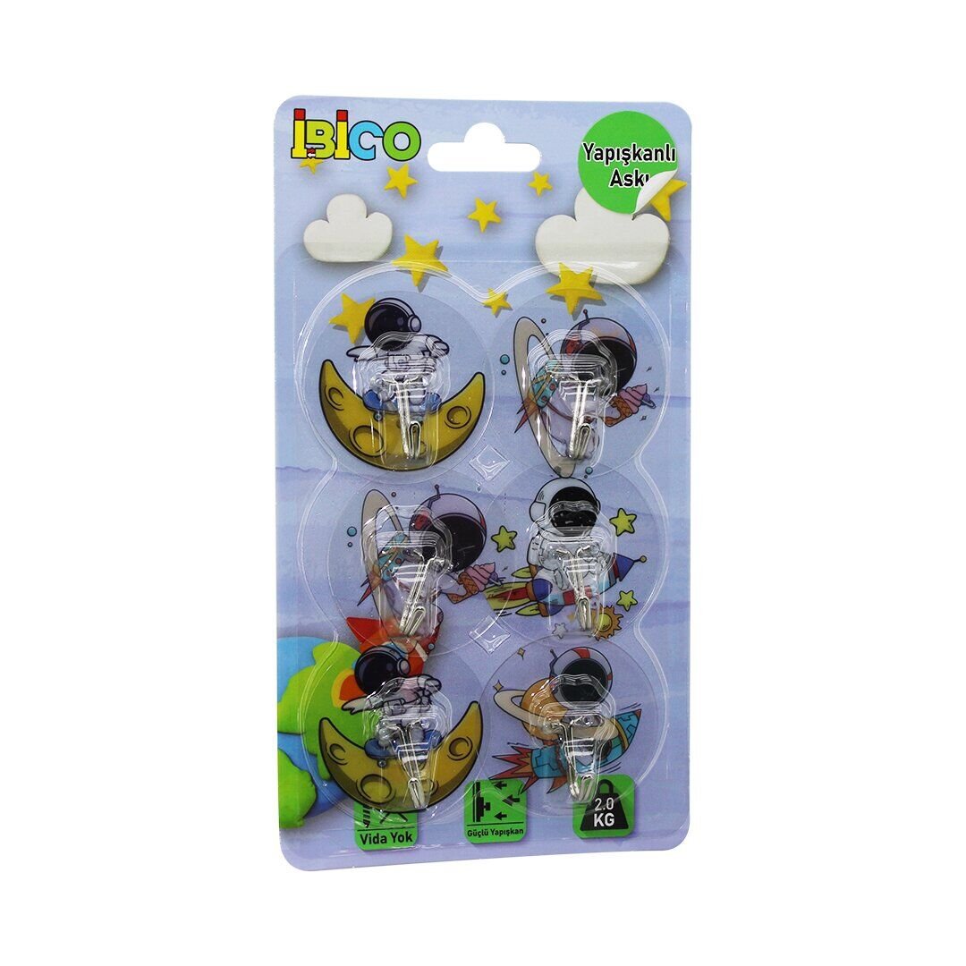 İBİCO İ17-004 ( 6PCS ) ( ASTRONOT RESİMLİ ) ( METAL UÇLU ) ( ŞEFFAF PVC YAPIŞKANLI ) ASKI ( 2KG.TAŞIMA )*12X24