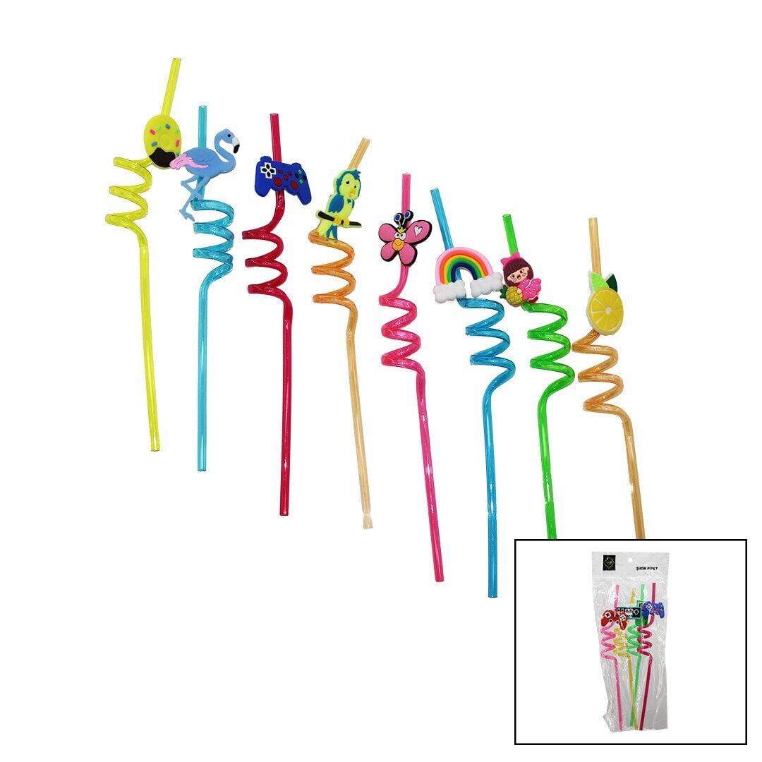 DMR-4678 ( 4PCS ) (KIVRIMLI & RENKLİ PLASTİK) PİPET (FİGÜRLÜ=HAYVAN & MEYVE & ÇOCUK & GÖKKUŞAĞI & OYUN KOLU & TETRİS & DONUT)*240