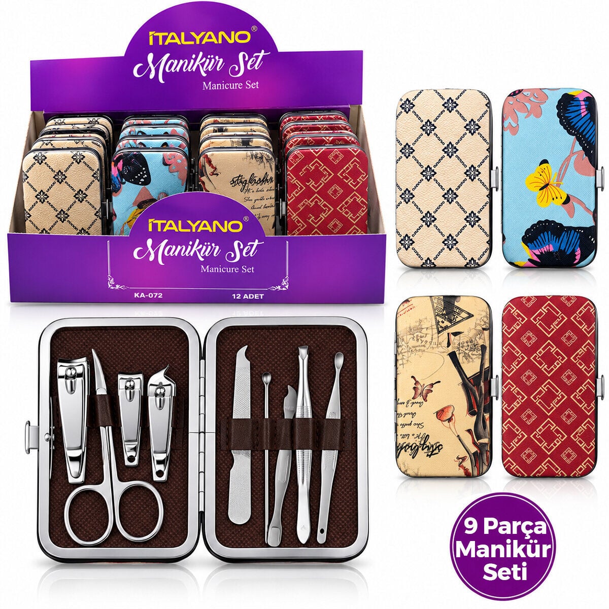 İTALYANO KA-072 ( 7PCS & KROM ) MANİKÜR & PEDİKÜR BAKIM SETİ ( DESENLİ MODEL ÇANTALI )*12X12