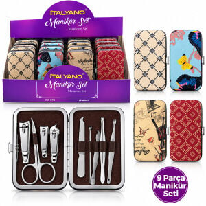 İTALYANO KA-072 ( 7PCS & KROM ) MANİKÜR & PEDİKÜR BAKIM SETİ ( DESENLİ MODEL ÇANTALI )*12X12