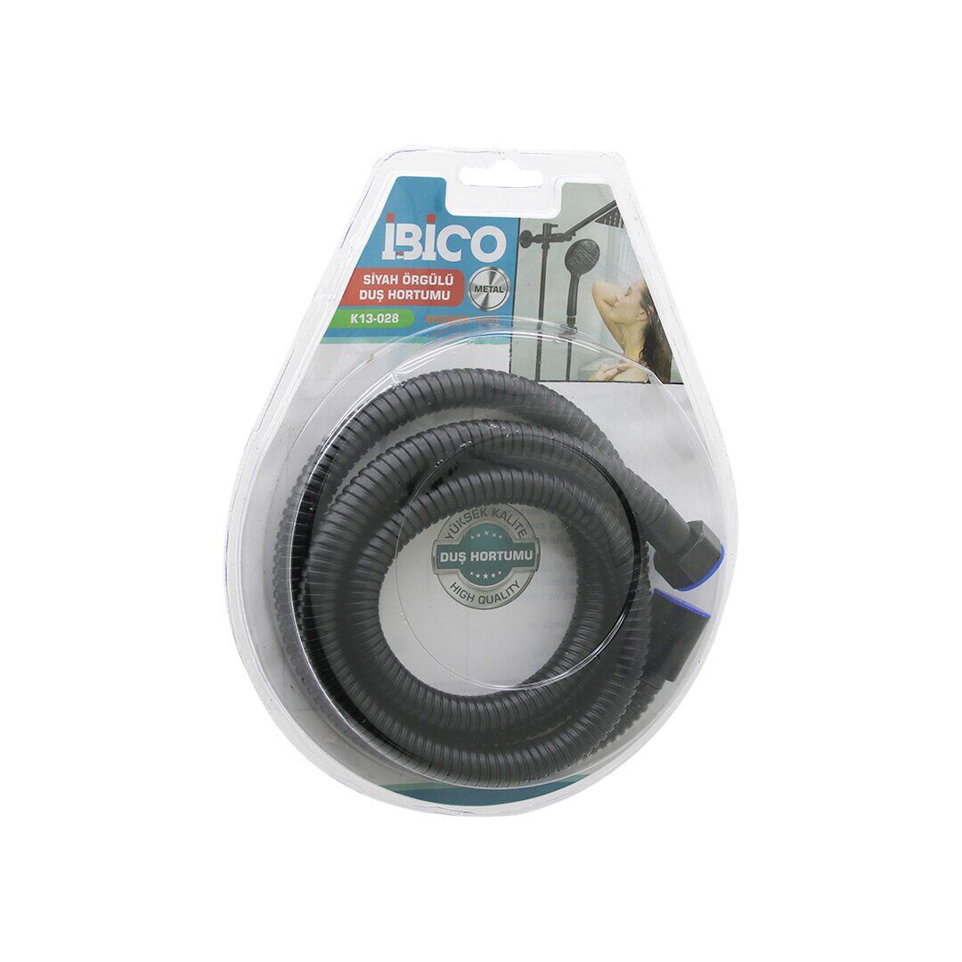 İBİCO K13-028 ( SİYAH METAL ) ÖRGÜLÜ DUŞ HORTUMU ( 1.5MT ) ( VAKUMLU AMBALAJ ) (ANTİ TWİST=DOLANMAZ-KIVRILMAZ-KOPMAZ)*72