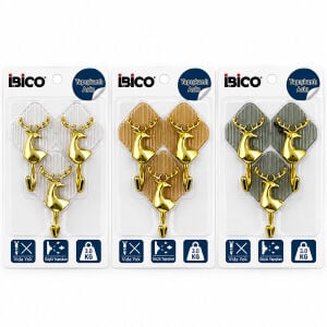 İBİCO İ17-009 (3PCS) (GOLD & GEYİK FİGÜR) (KROM GÖRÜNÜM) PLASTİK ASKI (YAPIŞKANLI=MİKA KRİSTAL PLAKA) (3KG)*12X16