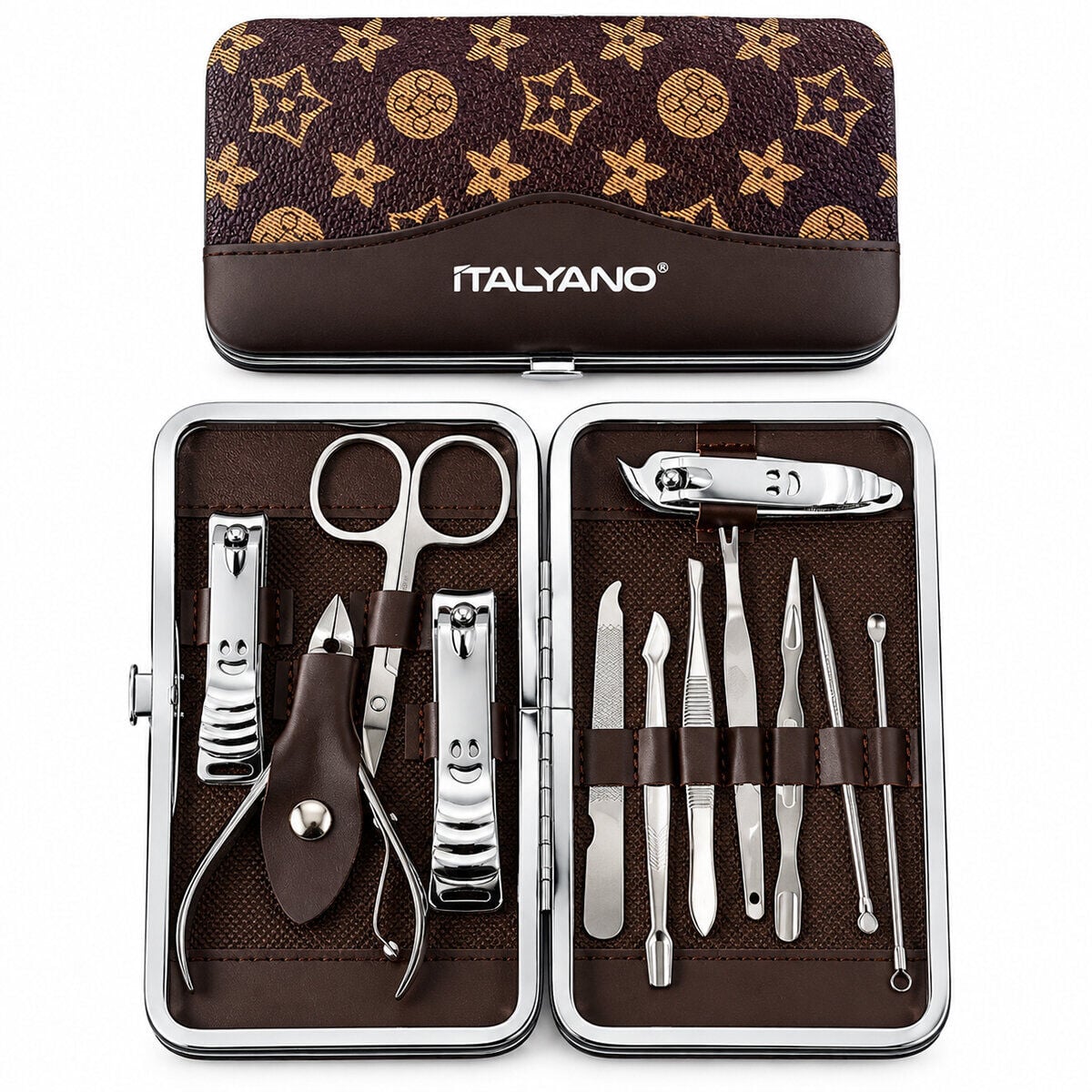 İTALYANO KA-064 ( 12PCS & KROM ) MANİKÜR & PEDİKÜR BAKIM SETİ ( DESENLİ MODEL ÇANTALI )*120