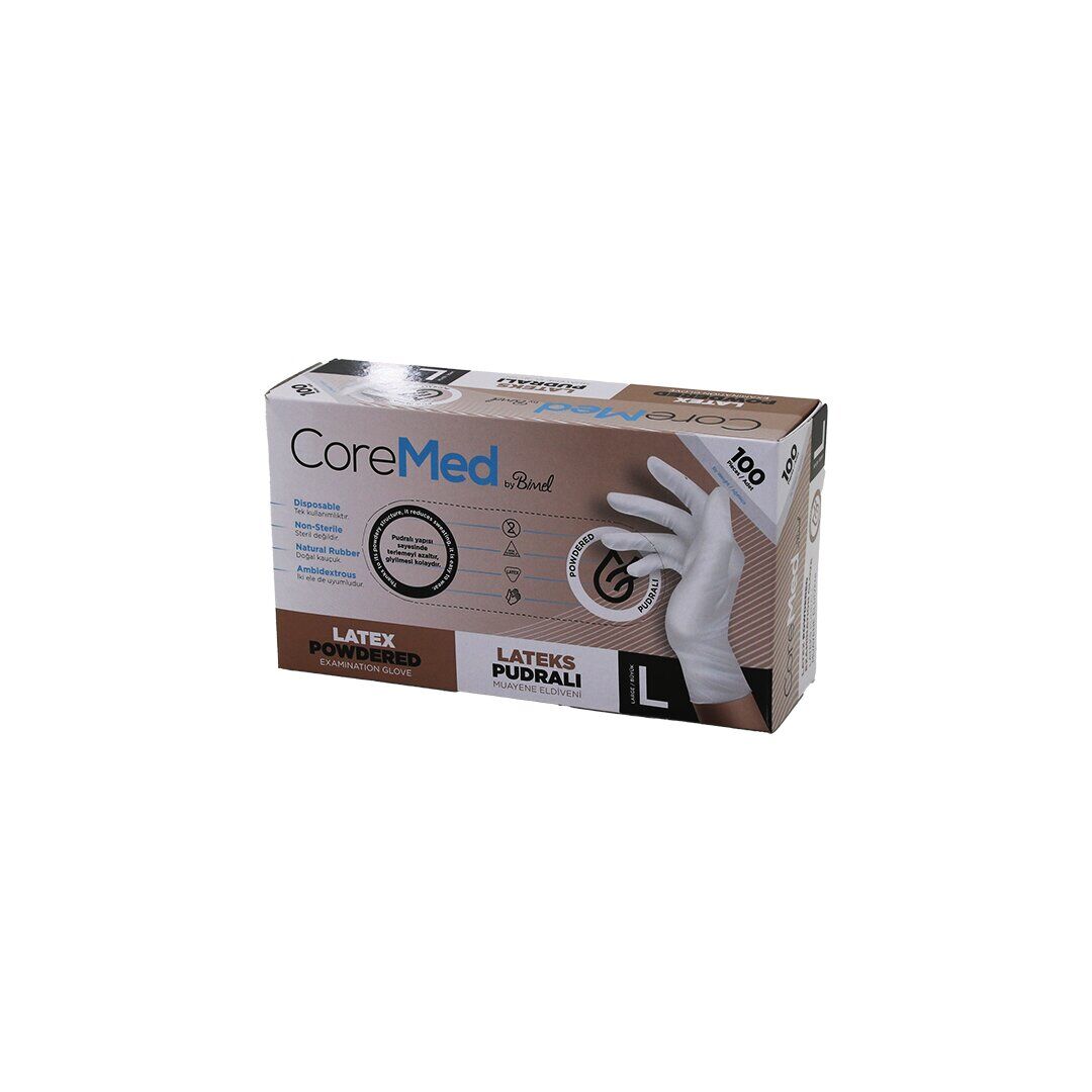COREMED BİMEL HASPET ( L ) ( PUDRALI ) LATEX MUAYENE ELDİVENİ ( LATEKS ) ( 100LÜ )*1X20