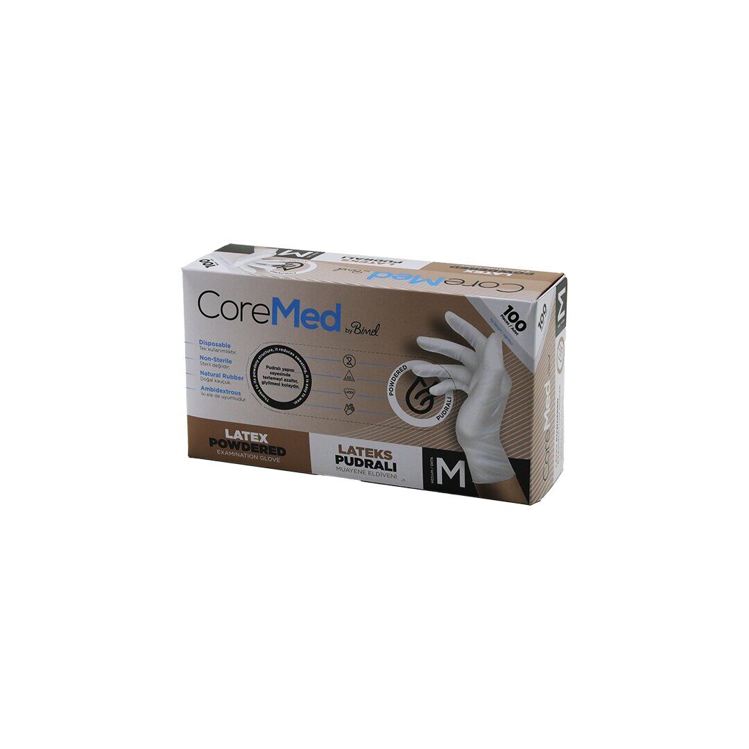 COREMED BİMEL HASPET ( M ) ( PUDRALI ) LATEX MUAYENE ELDİVENİ ( LATEKS ) ( 100LÜ )*1X20