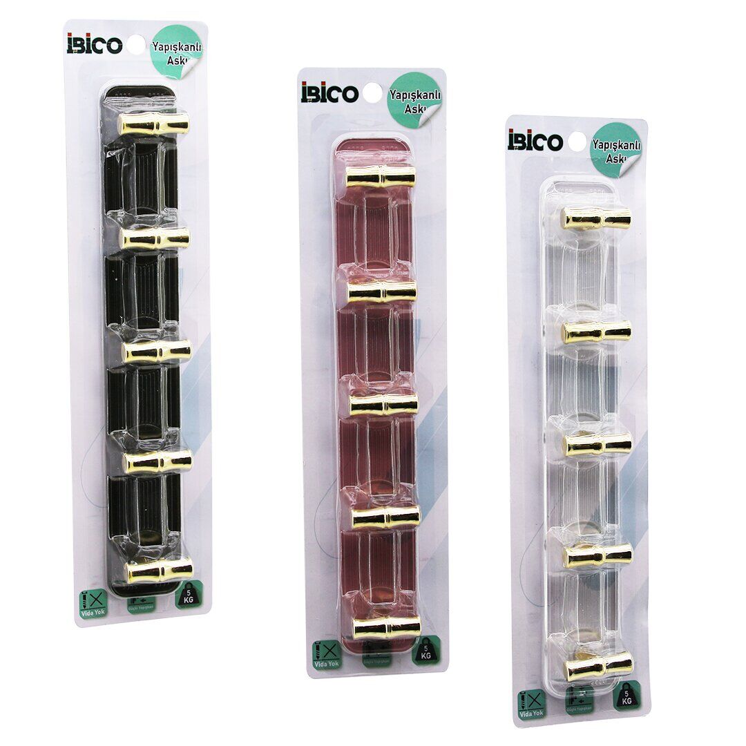 İBİCO İ17-013 ( 5 KOLLU= GOLD & ( T= Ꟶ ) YAPIŞKANLI PLS.ASKI ( MİKA KRİSTAL ŞEFFAF RENKLİ TABAN ) ( 5KG.TAŞIMA )*12X10