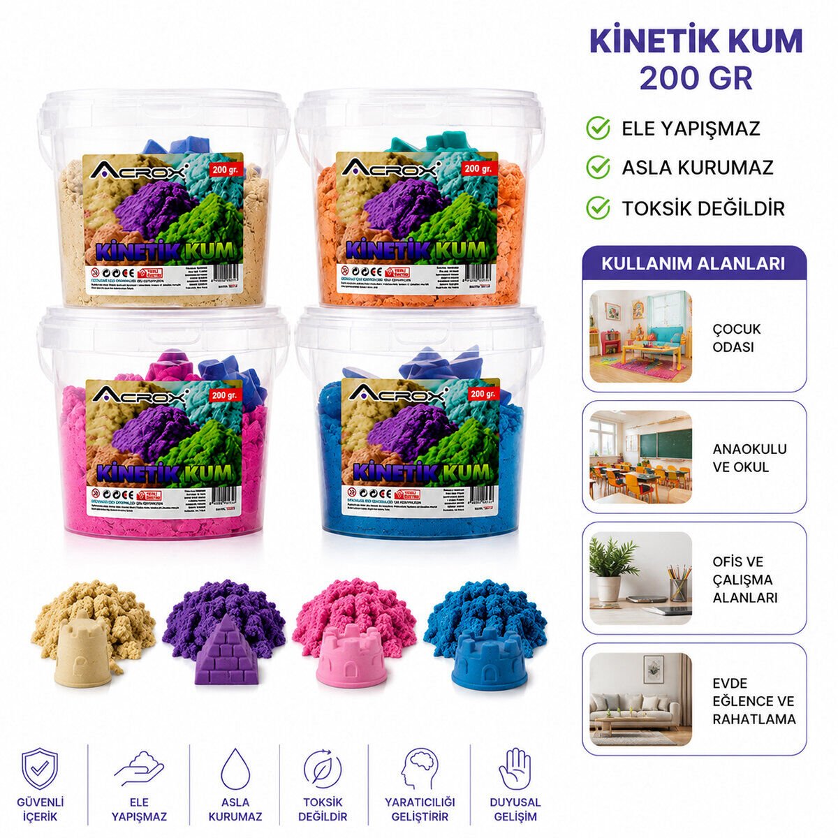 ACROX AX-827 ( 200GR ) KİNETİK KUM RENKLİ ( 2 ADET PLASTİK KALIP ) ( ELE YAPIŞMAZ & KURMAZ )*60=K