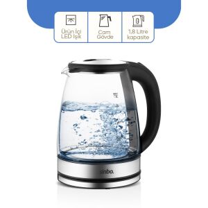 SİNBO SK-8033 ( CAM & LEDLİ ) KETTLE ( 1.8LT ) ( GİZLİ REZİSTANS & KABLOSUZ ) (360° GÖVDE ) 1500W*4