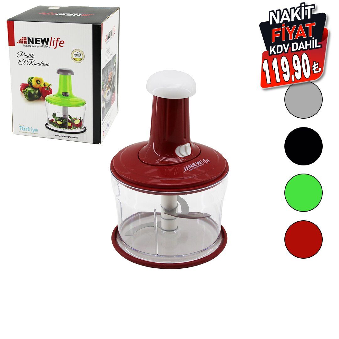 NEWLİFE CLKN-850 ( BASMALI ) PRATİK EL RONDOSU DOĞRAYICI ( 3 BIÇAKLI ) ( MİKA KRİSTAL PLS.HAZNE)*18