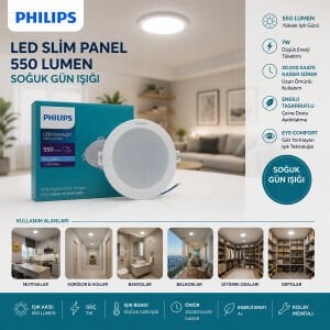 PHILIPS ( 7W ) ( SIVA ALTI ) ( YUVARLAK ) LED SLİM PANEL ( 550LUMEN ) ( 20.000 SAAT ÖMÜR )*20