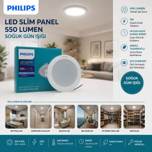 PHILIPS ( 7W ) ( SIVA ALTI ) ( YUVARLAK ) LED SLİM PANEL ( 550LUMEN ) ( 20.000 SAAT ÖMÜR )*20