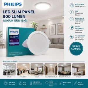 PHILIPS ( 10W ) ( SIVA ALTI ) ( YUVARLAK ) LED SLİM PANEL ( 9000LUMEN ) ( 20.000 SAAT ÖMÜR )*20