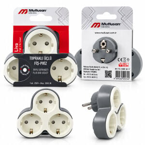 MUTLUSAN LİVA ( 001 174 310 001 00 17 ) ( 3LÜ) TOPRAKLI PRİZ FİŞ & GOLYAT ( 16A & 250V ) ( MAX3500W )*12X4