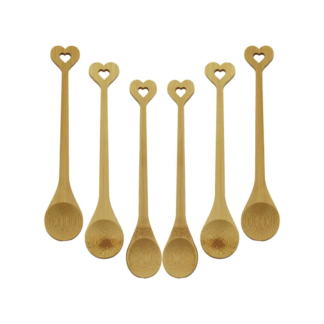 ZHU ZHİ YUAN DMR-8465 ( 6PCS & YUVARLAK & KALP FİGÜR SAPLI  ) AHŞAP BAMBU ( ÇAY KAŞIK ) SETİ*500