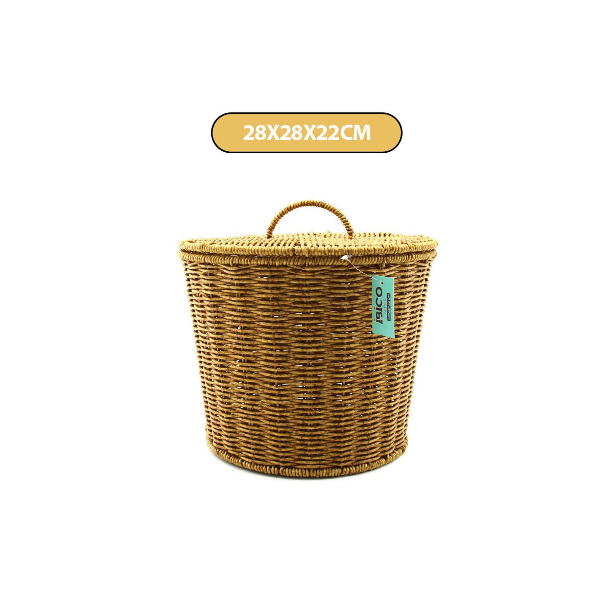 İBİCO İ22-323 ( YUVARLAK ) ( METAL İSKELET ) PLS.HASIR ORGANİZER SEPET ( KAPAKLI ) ( 28X28X22CM )*12=K