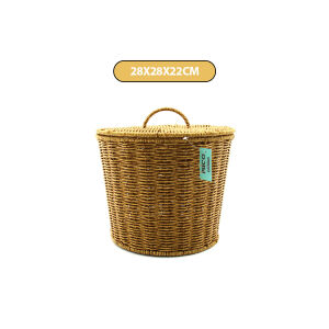 İBİCO İ22-323 ( YUVARLAK ) ( METAL İSKELET ) PLS.HASIR ORGANİZER SEPET ( KAPAKLI ) ( 28X28X22CM )*12=K