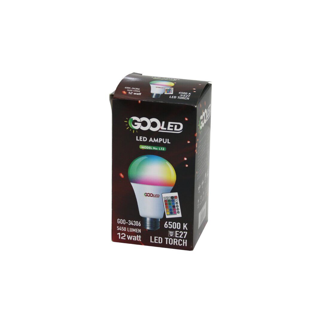 GOOLED NO-L12 GOO-34306 ( 12W ) ( KUMANDALI ) (RGB=RENKLİ) LED AMPUL (E27) (5450 LUMEN) (6500K) (15.000 SAAT ÖMÜR)*180