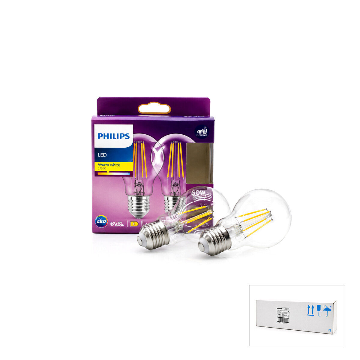 PHILIPS CODE-777739 00 (2 PCS) (7W=60W & E27) (GOLD COLOR) (LED FİLAMENT & RUSTİK AMPUL) LAMBA (806 LUMEN) ( CAM GÖVDE )*6=K