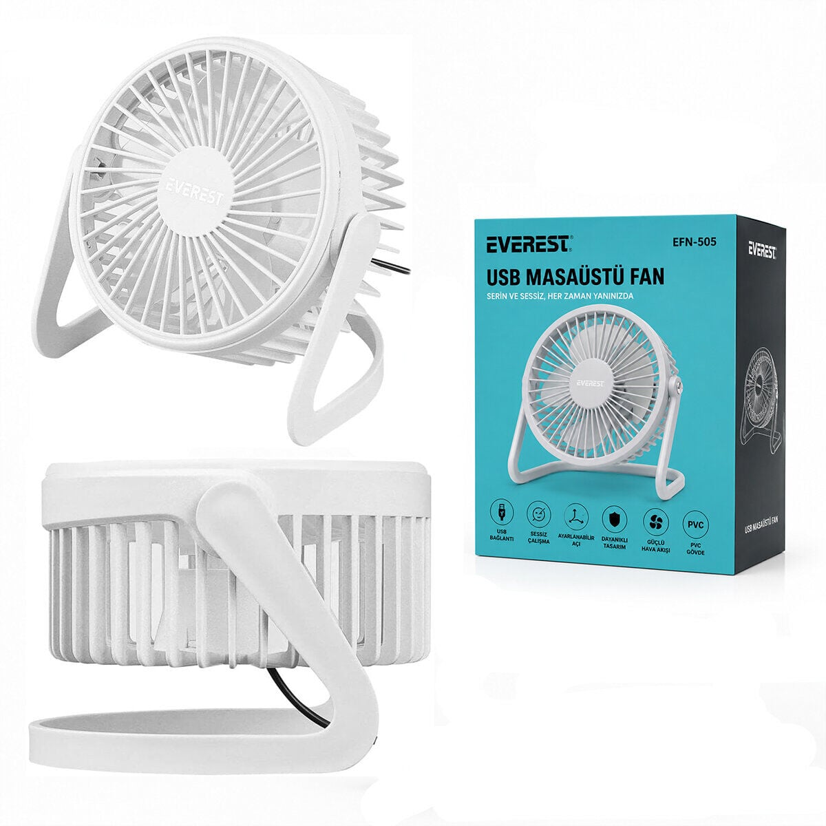 EVEREST EFN-505 ( USB ŞARJLI & PVC GÖVDE ) ( 14.5X14.1CM ) MASA ÜSTÜ FAN & VANTİLATÖR*30