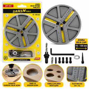 ŞAHİN TOOLS ŞHT-423 ( HASSAS DENGELEME & DARBE DAYANLIKLI ) AYARLI DELİK TESTERE PANÇ SET ( 45-130MM )*32