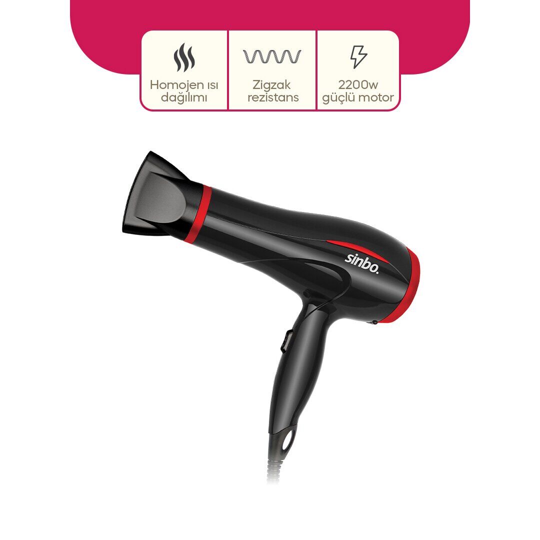 SİNBO SHD-7094  SAÇ KURUTMA & FÖN MAKİNESİ(2 KADEME HIZ & SICAKLIK)(FÖN BAŞLIK)(ZİKZAK REZİSTANS SARIM) (HOMOJEN ISI DAĞILIM)*10