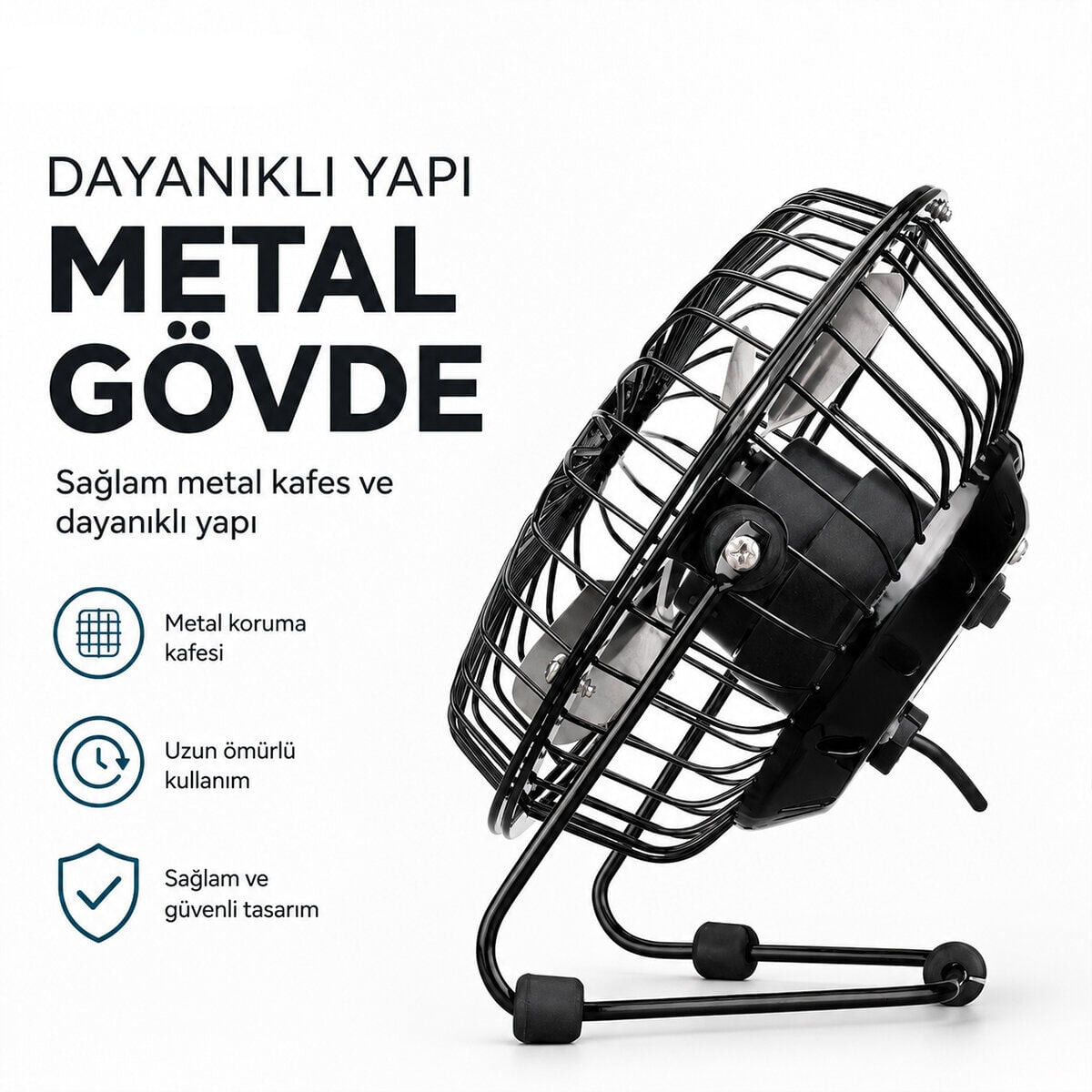 EVEREST EFN-482 ( USB ŞARJLI & METAL GÖVDE ) ( 14.5X7.5X15CM ) MİNİ MASAÜSTÜ FAN & VANTİLATÖR*24