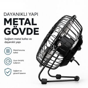 EVEREST EFN-482 ( USB ŞARJLI & METAL GÖVDE ) ( 14.5X7.5X15CM ) MİNİ MASAÜSTÜ FAN & VANTİLATÖR*24