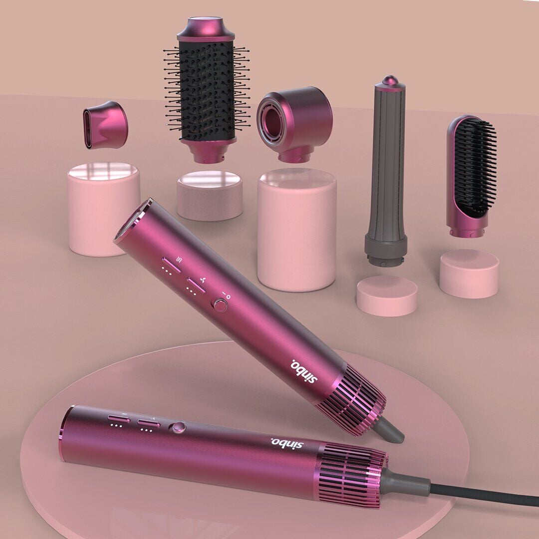 SİNBO SHD-1729 ( KIRMIZI ) AİR BRUSH (5İN1=BUKLE-HACİMLE-DÜZLEŞTİR-2-FIRÇA) SAÇ KURUTMA & ŞEKİL MAKİNESİ (1300W)(3-KDM.HIZ SICAKLIK)*4