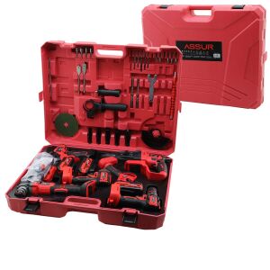 ASSUR ASR-1268 (6PCS) (USTA ELEKTRİKLİ ALET SETİ) (ŞARJLI=21V) ( SPRAL TAŞLAMA & HİLTİ & BAĞ MAKASI & SOMUN SÖKME & DARBELİ VİDALAMA & BUDAMA TESTERE ) PLASTİK ÇANTAL*2