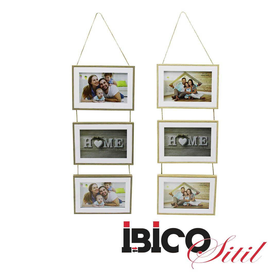 İBİCO İ12-039 ( 3LÜ & LÜX BAMBU & ÇİFT RENK ÇERÇEVE & İPLİ & AİLE FOTOLUK ) AHŞAP RESİM ÇERÇEVESİ ( 6''4'' & 15X10CM )*24=K