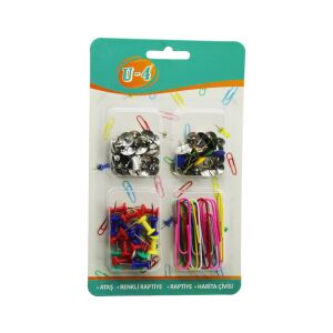 U-4  U4-1013 ( 4LÜ ) OFİS OKUL SETİ ( ATAŞ & RAPTİYE & PANO İĞNESİ=HARİTA ÇİVİSİ ) KIRTASİYE SETİ*12X24