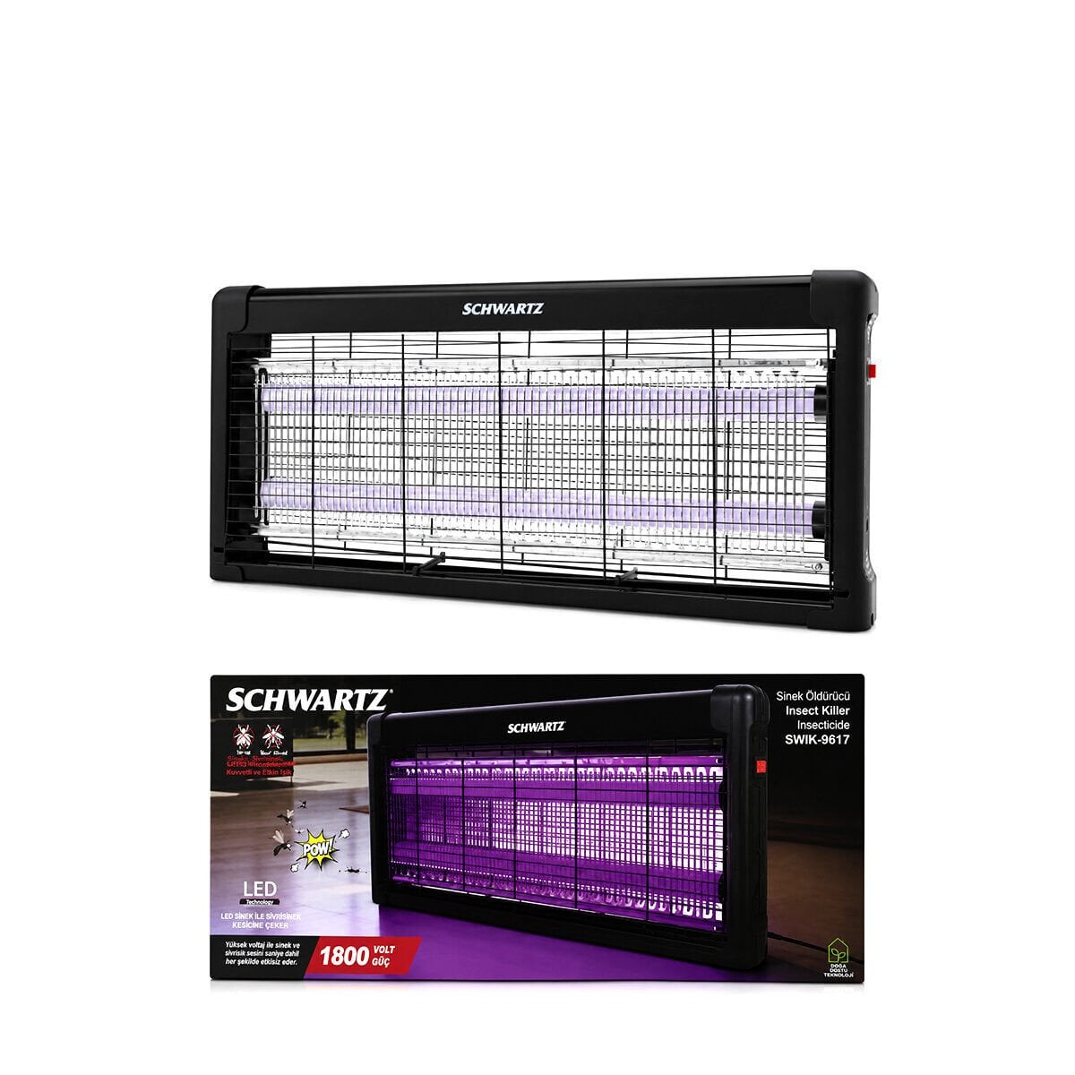 SCHWARTZ SWIK-9617 SİNEK ÖLDÜRÜCÜ CIZ CİHAZI MAKİNE (2PCS LED FLORESAN) (100M2 ETKİLİ) ( 1800V ) (54X23.5CM)*14