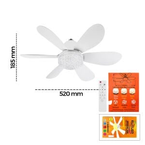 ELİTLED ( 2İN1=TAVAN VANTİLATÖR & AVİZE LAMBA) ( KUMANDALI ) ( 52CM ) ( SİNEK KOVUCU )( 6-BEYAZ PLASTİK KANAT ) ( 3-KADEME HIZ ) ( BEYAZ-SARI-DOĞAL IŞIK)*24