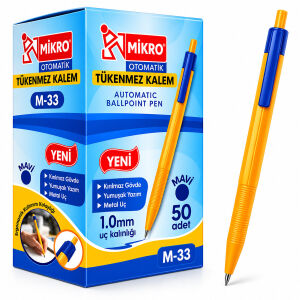 MİKRO M-33 MAVİ TÜKENMEZ KALEM ( NİKEL UÇ ) ( 1.0MM )*50X48