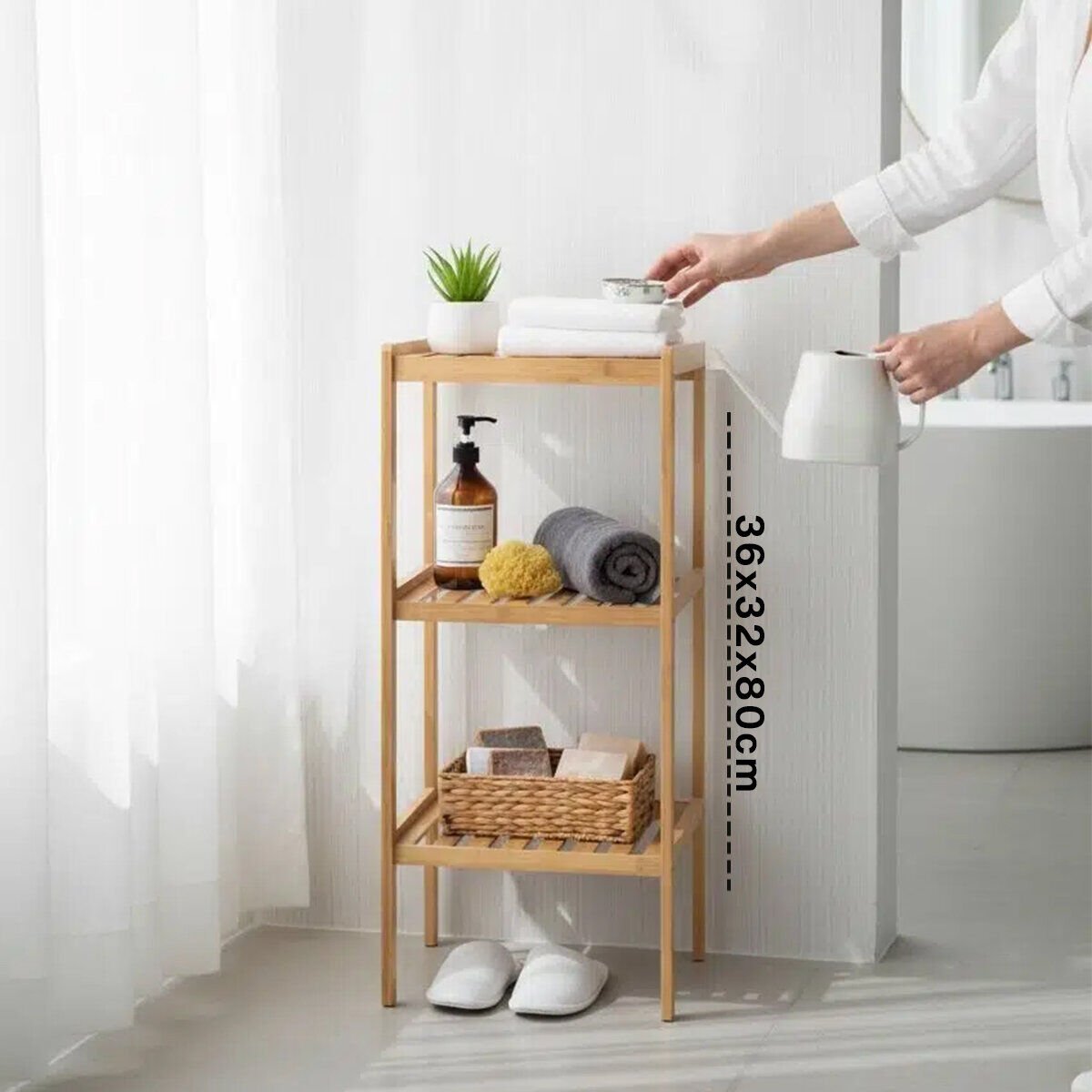 İBİCO İ21-148 ÇOK AMAÇLI RAF & ORGANİZER ( 3 KATLI ) ( AHŞAP & BAMBU ) ( 36X32X80CM )*6